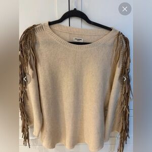 COPY - Beige 100% cashmere jersey with leather fringes by Zadig&Voltaire